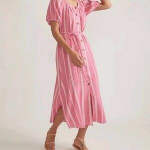Marine Layer Pink and White Striped Midi Dress